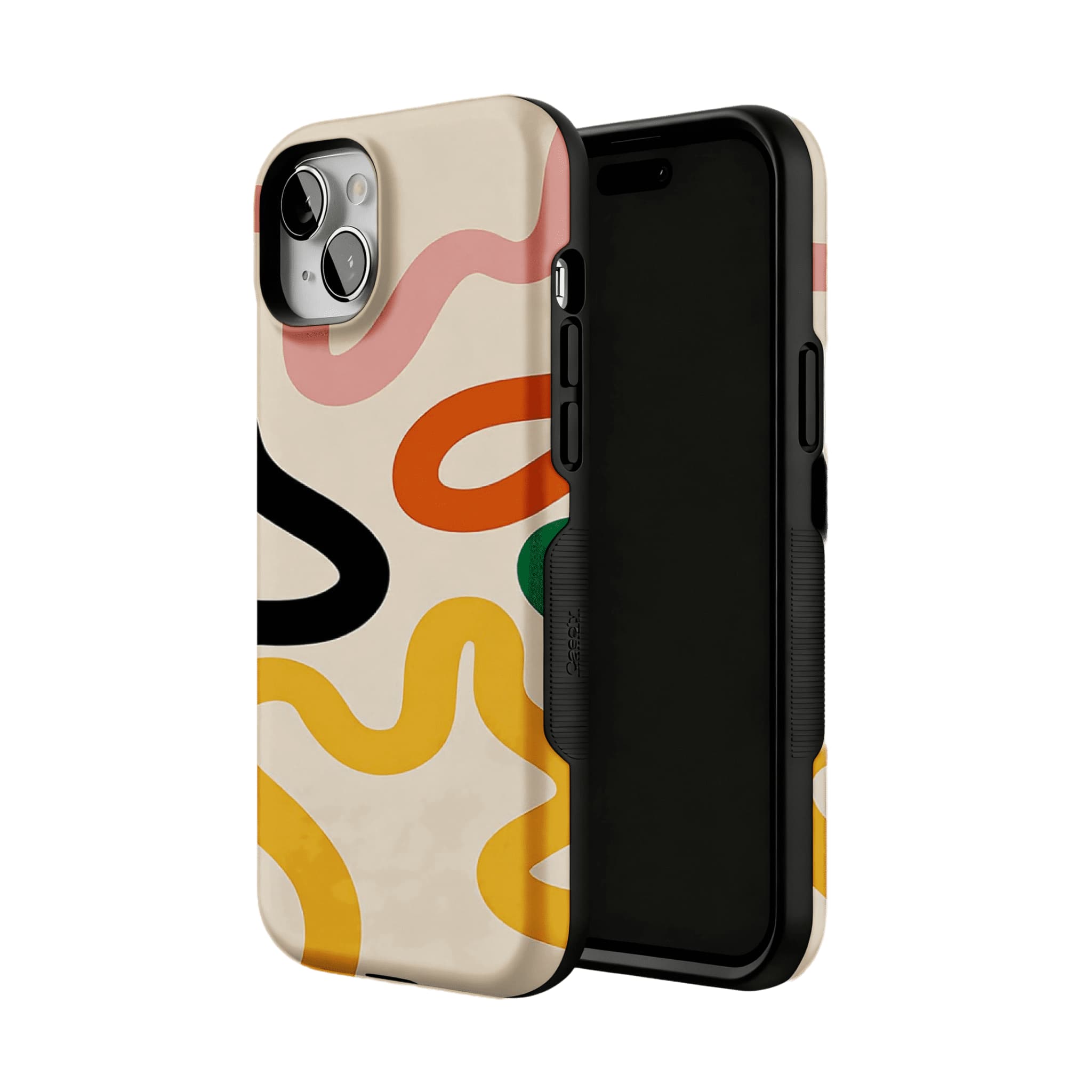 Cream Base Retro Bold Wavy Line Shockproof Anti-slip iPhone Case