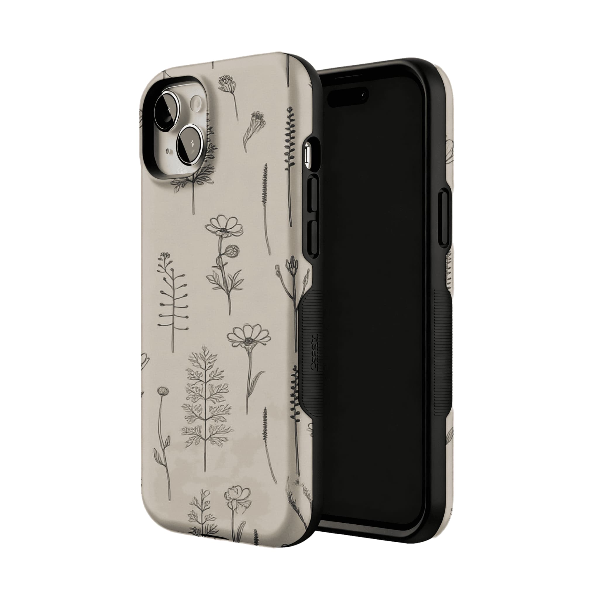 Fine Ink Line Wild Floral Minimal Shockproof Anti-slip iPhone Case