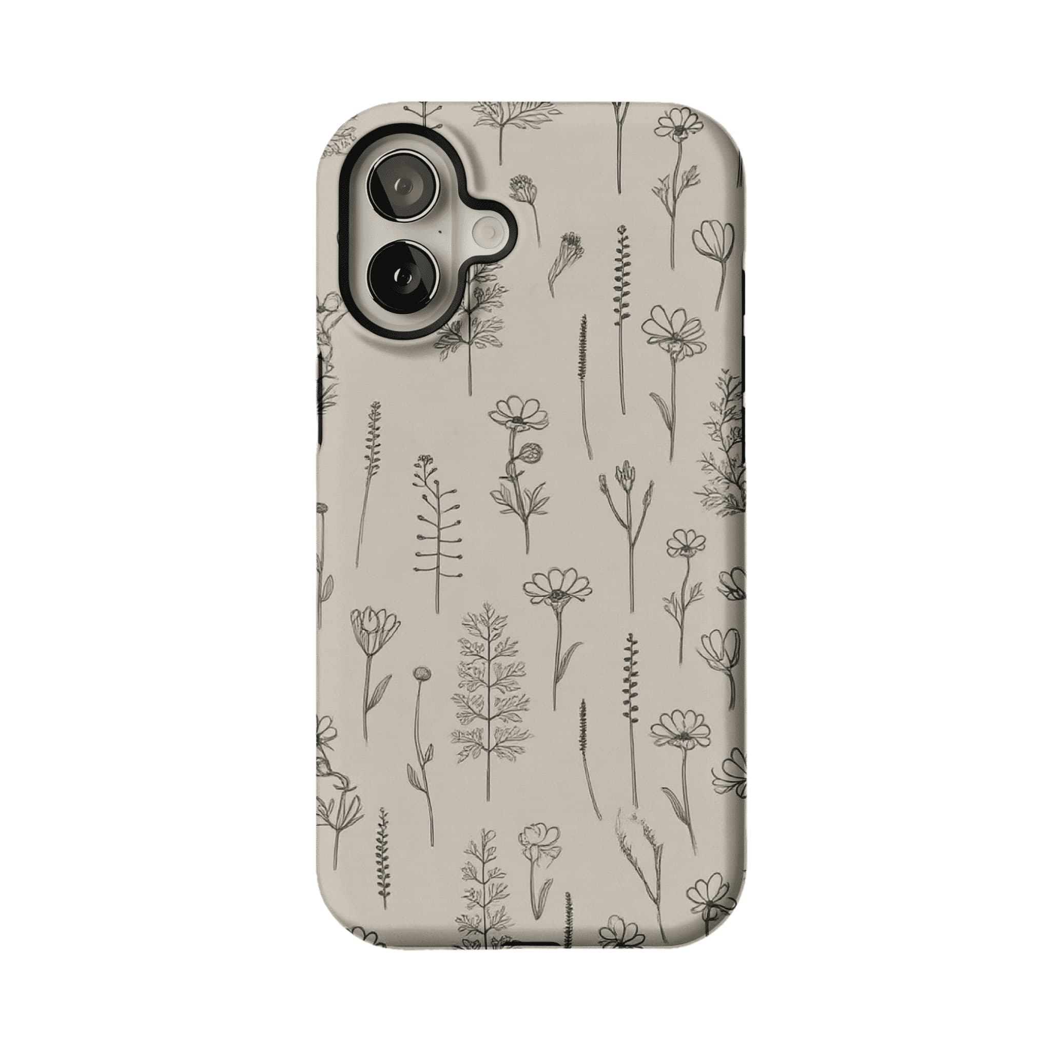 Fine Ink Line Wild Floral Minimal Shockproof Anti-slip iPhone Case