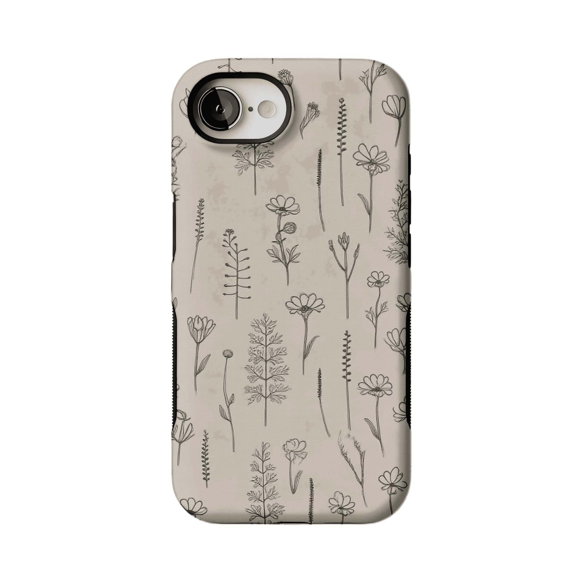 Fine Ink Line Wild Floral Minimal Shockproof Anti-slip iPhone Case