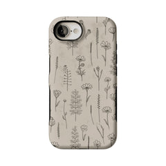 Fine Ink Line Wild Floral Minimal Shockproof Anti-slip iPhone Case