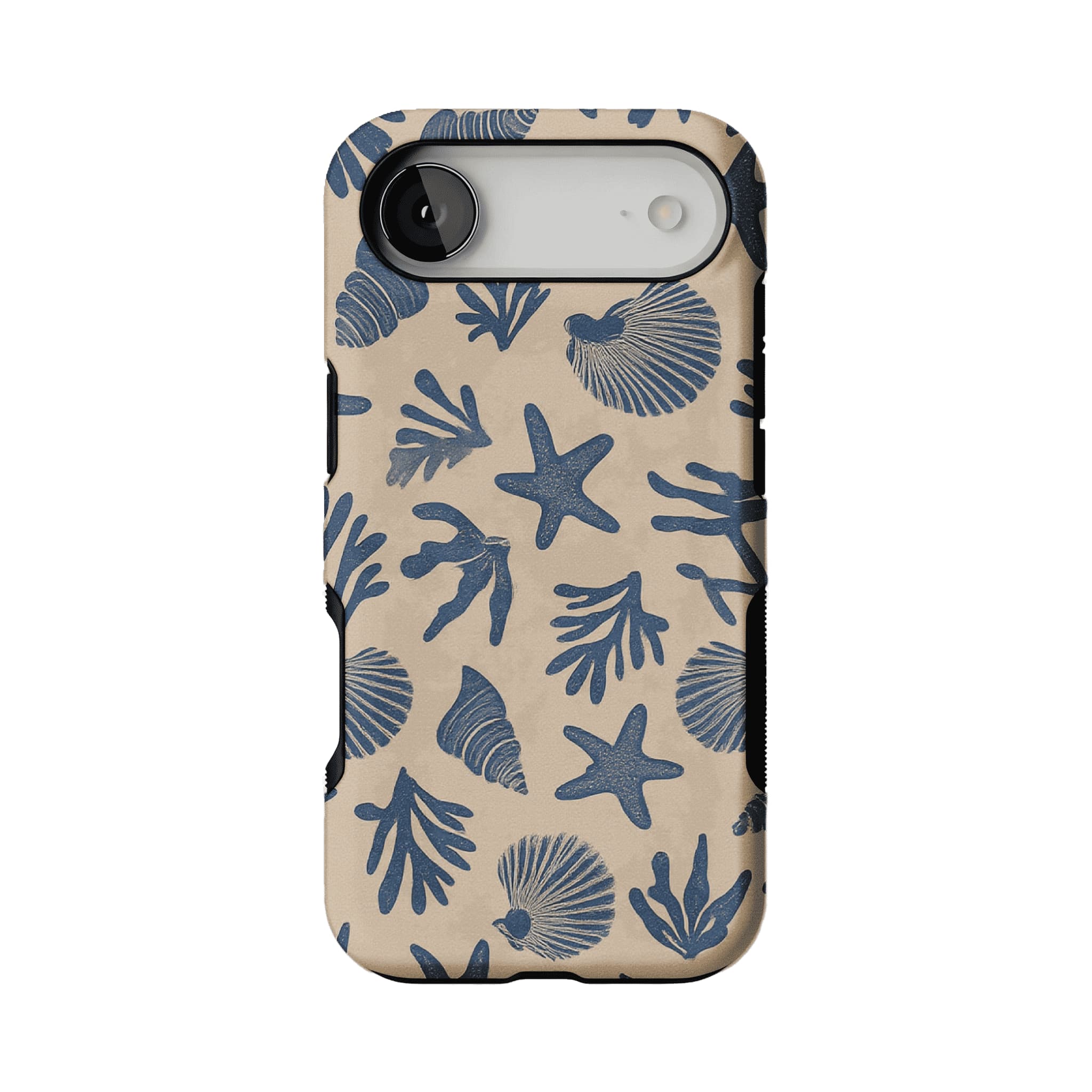 Vintage Rubber Stamp Blue Seashell Starfish Coastal Art Shockproof iPhone Case