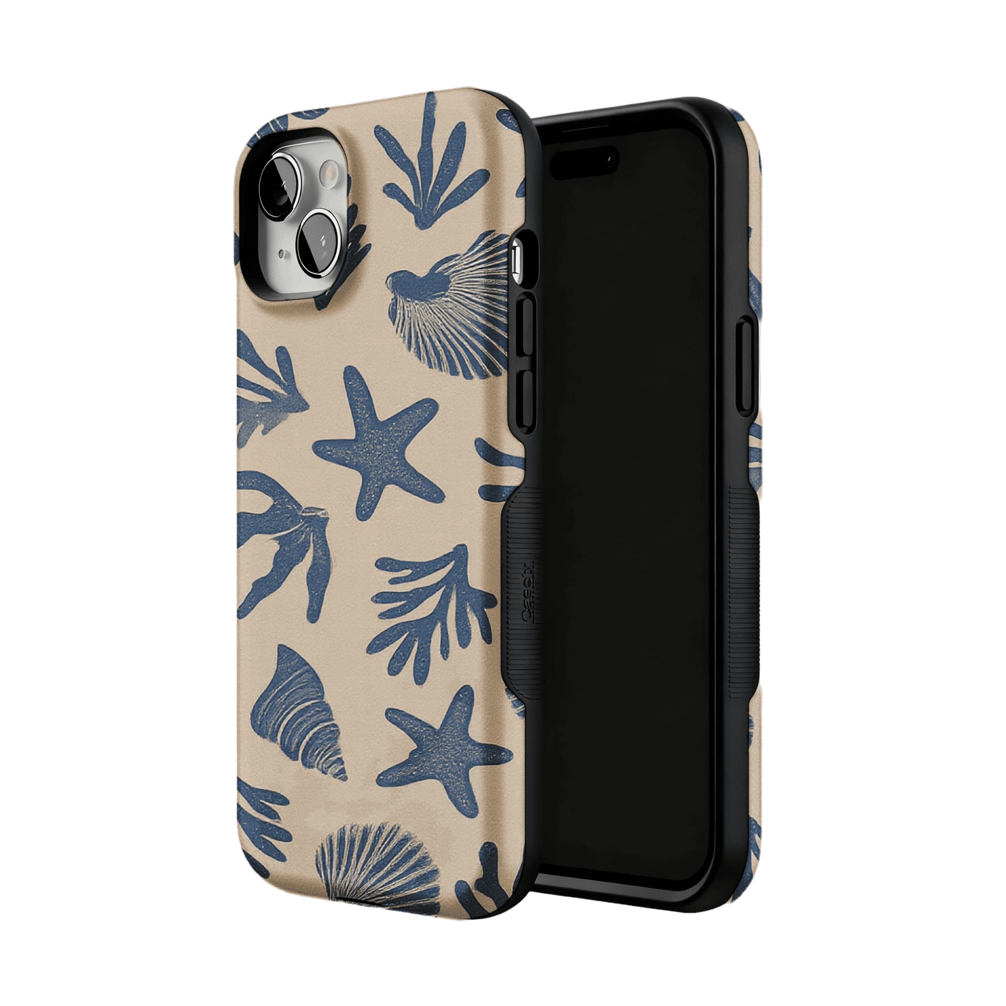 Vintage Rubber Stamp Blue Seashell Starfish Coastal Art Shockproof iPhone Case