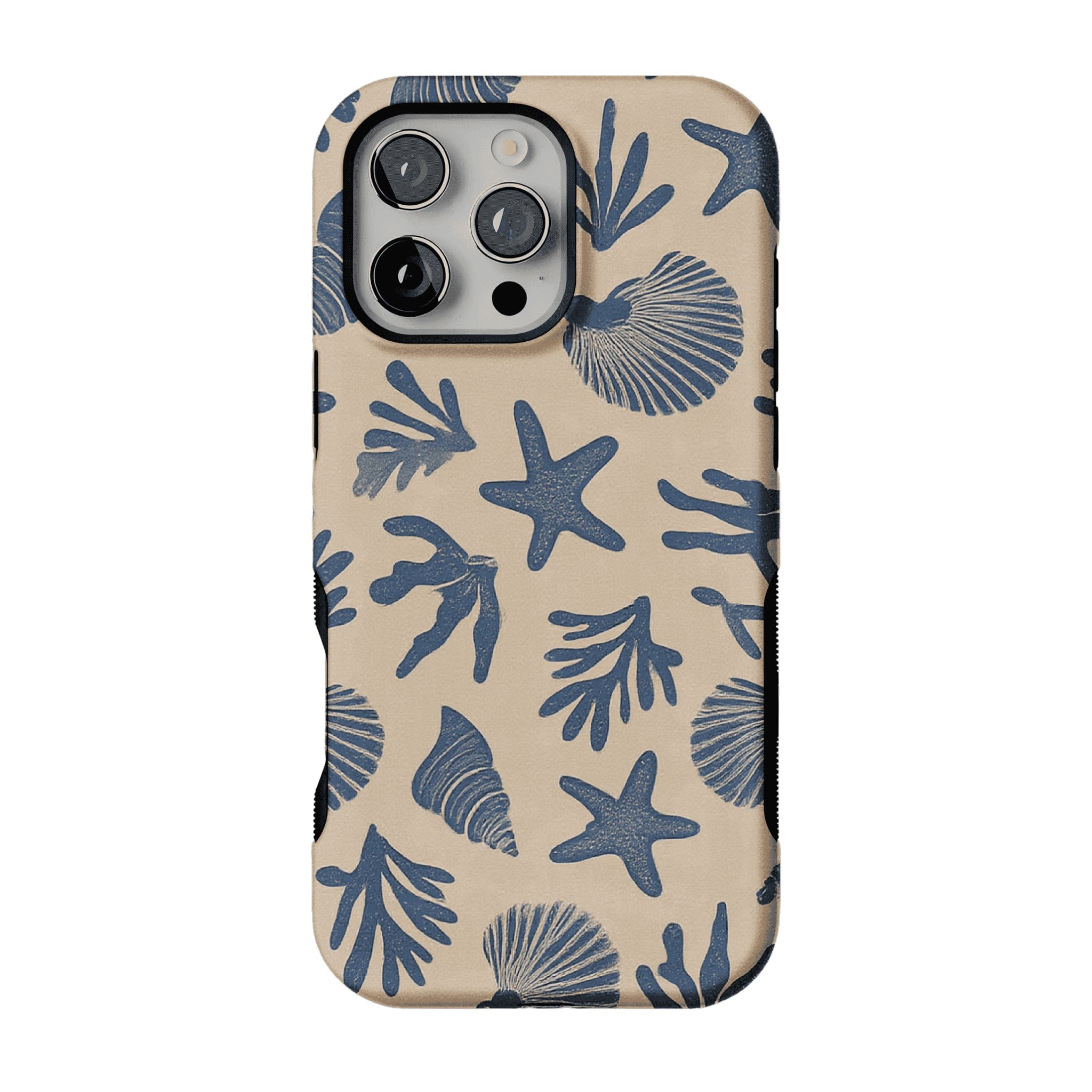 Vintage Rubber Stamp Blue Seashell Starfish Coastal Art Shockproof iPhone Case