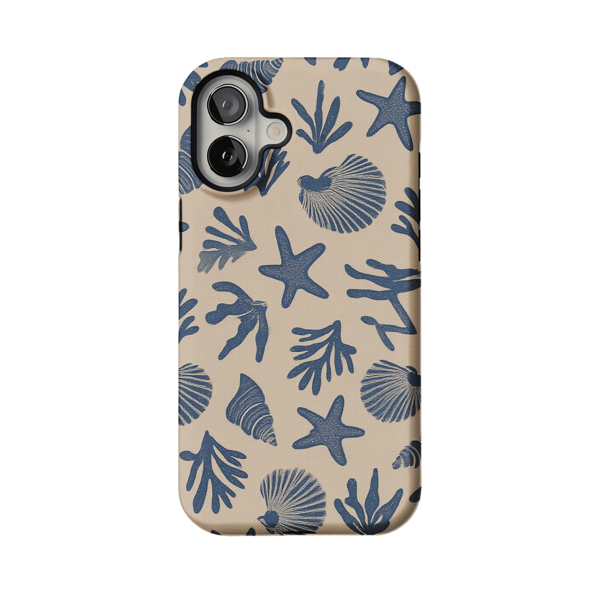 Vintage Rubber Stamp Blue Seashell Starfish Coastal Art Shockproof iPhone Case