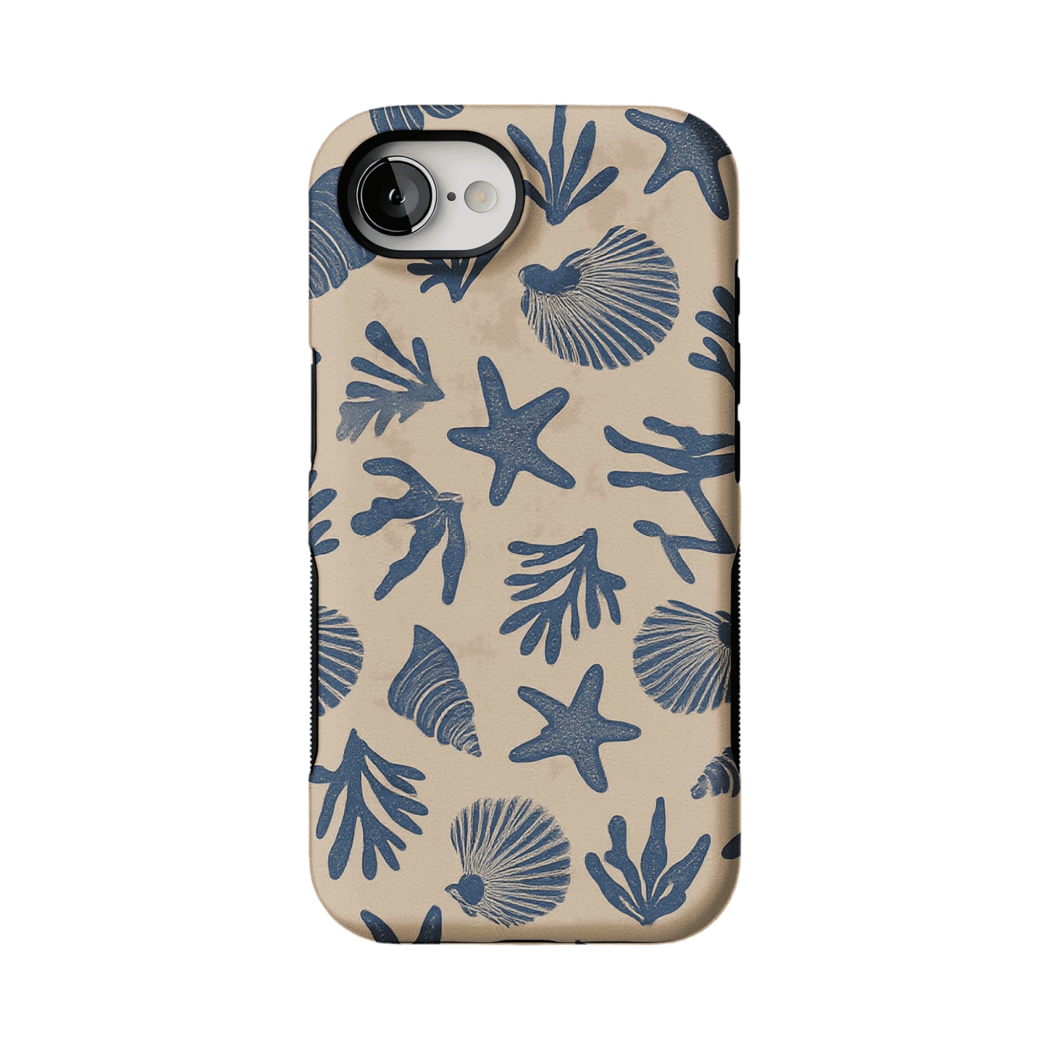 Vintage Rubber Stamp Blue Seashell Starfish Coastal Art Shockproof iPhone Case