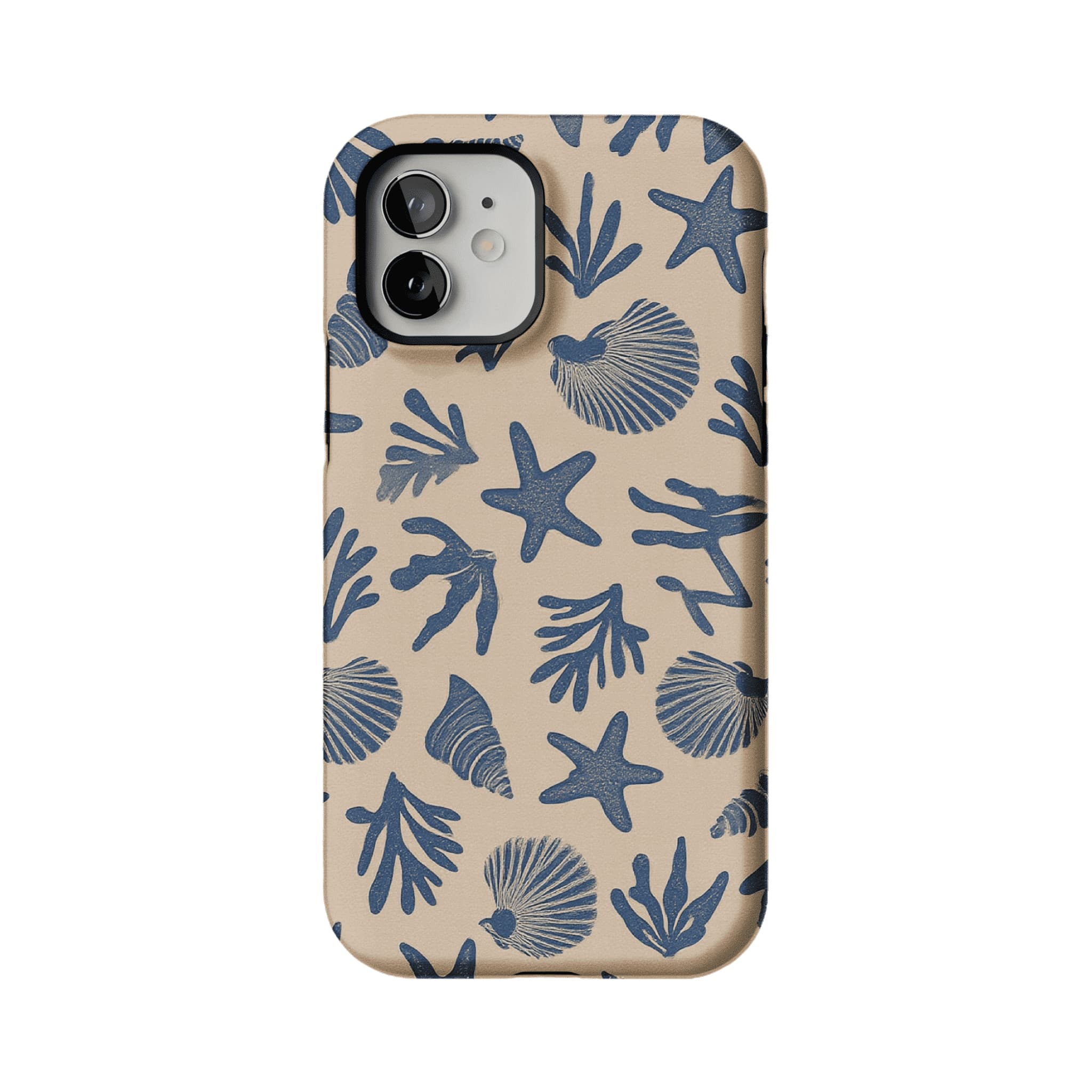 Vintage Rubber Stamp Blue Seashell Starfish Coastal Art Shockproof iPhone Case