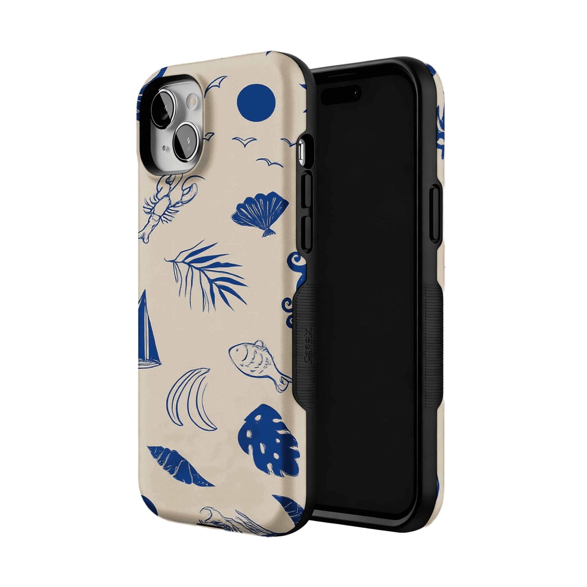 Vintage Blue Line Marine Fruit Palm Beige Base Coastal iPhone Cover