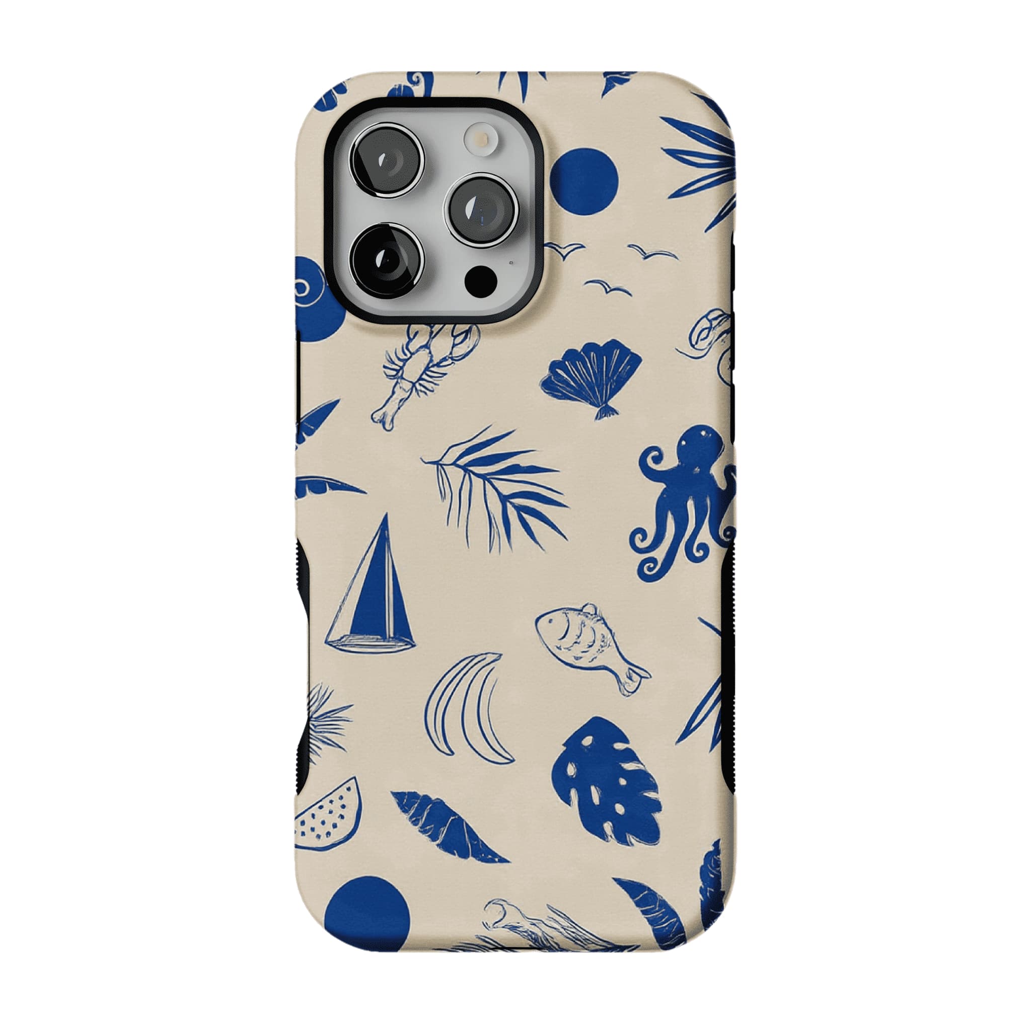 Vintage Blue Line Marine Fruit Palm Beige Base Coastal iPhone Cover