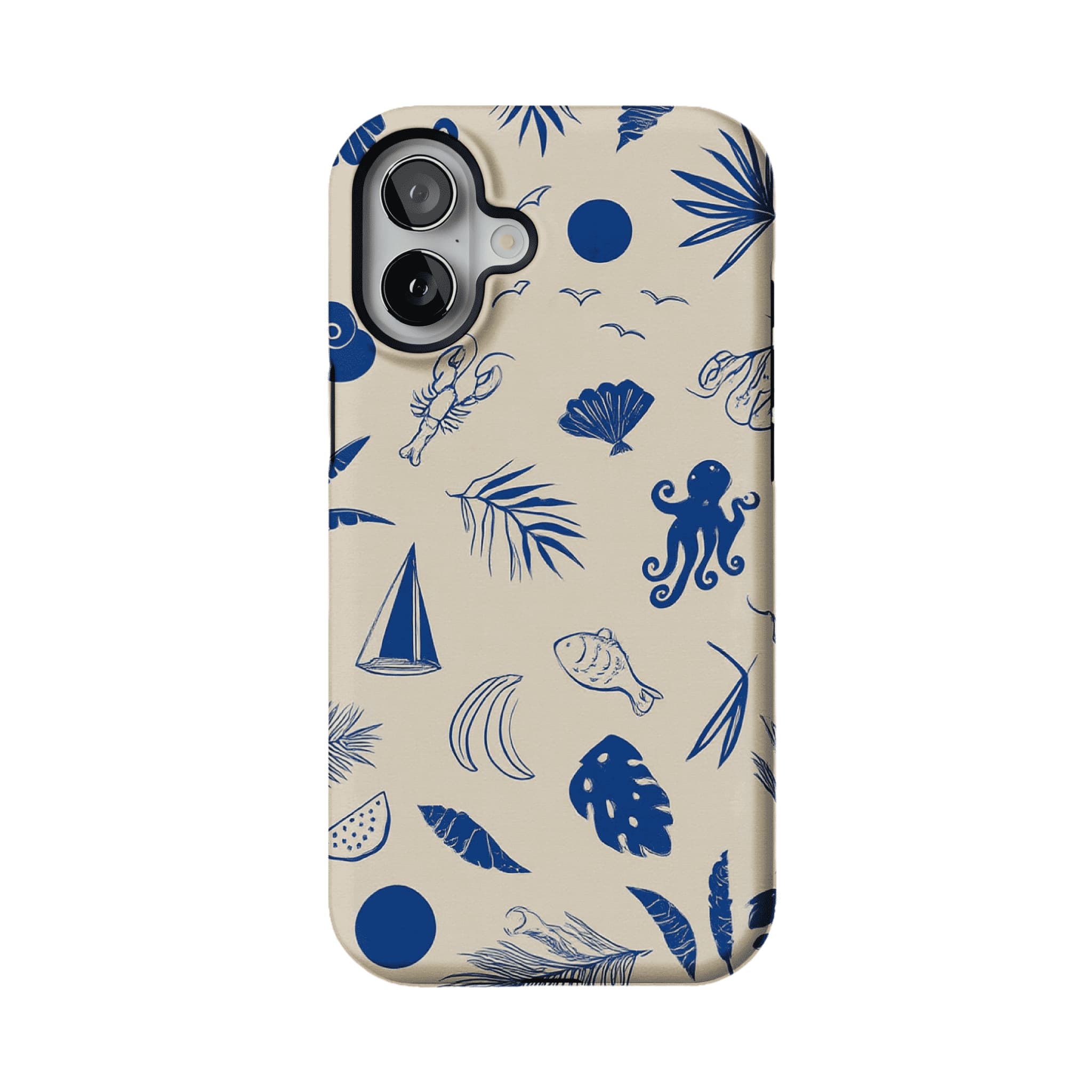 Vintage Blue Line Marine Fruit Palm Beige Base Coastal iPhone Cover
