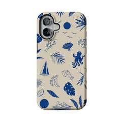 Vintage Blue Line Marine Fruit Palm Beige Base Coastal iPhone Cover