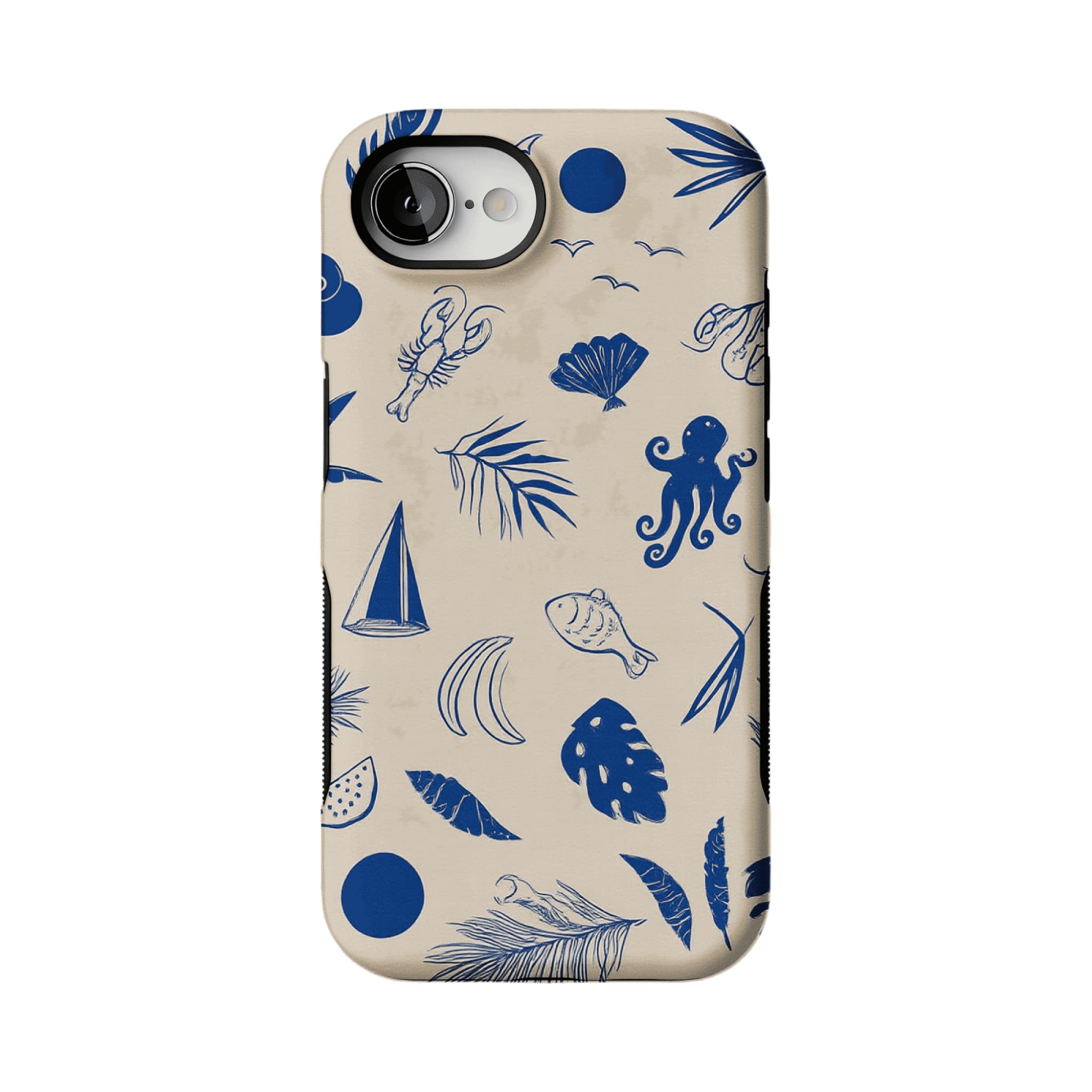 Vintage Blue Line Marine Fruit Palm Beige Base Coastal iPhone Cover