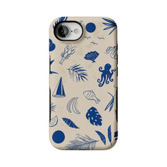 Vintage Blue Line Marine Fruit Palm Beige Base Coastal iPhone Cover