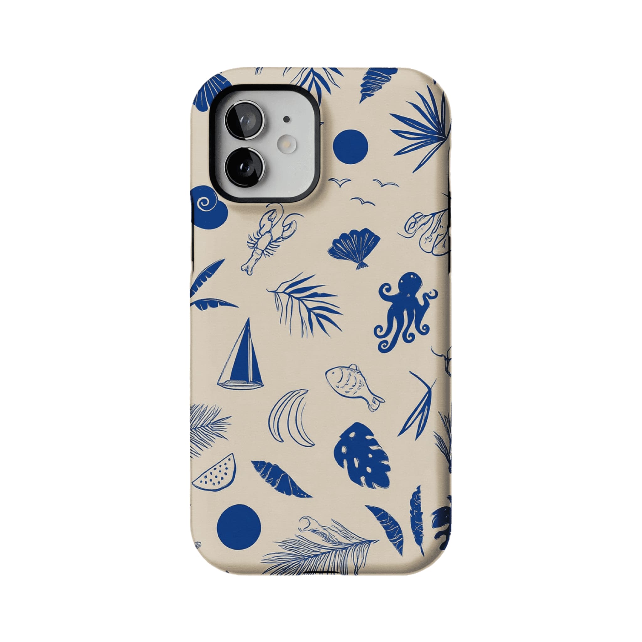 Vintage Blue Line Marine Fruit Palm Beige Base Coastal iPhone Cover