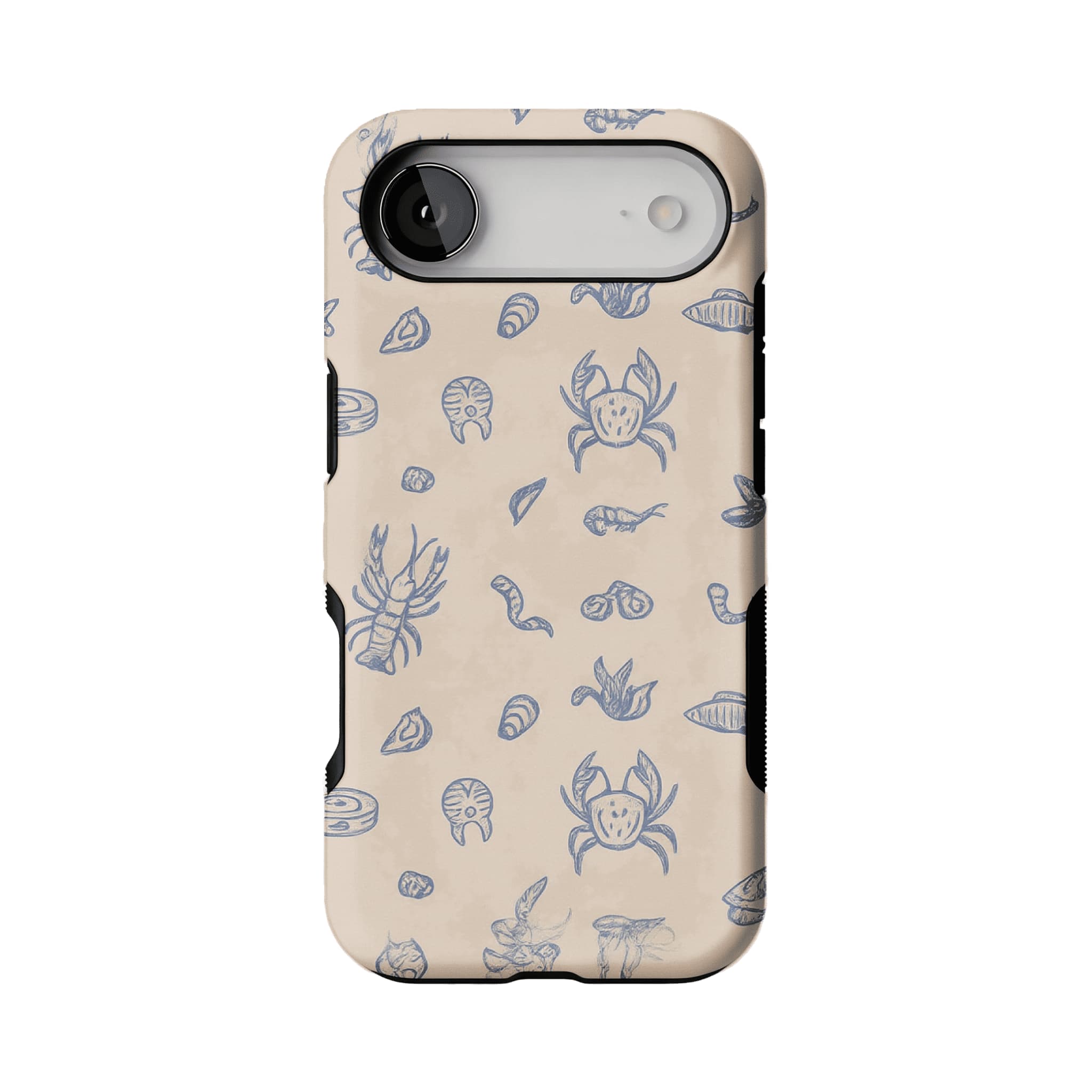 Dusty Blue Sketch Seafood Shell Phone Case, Shockproof Anti-slip iPhone Cover