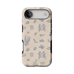 Dusty Blue Sketch Seafood Shell Phone Case, Shockproof Anti-slip iPhone Cover