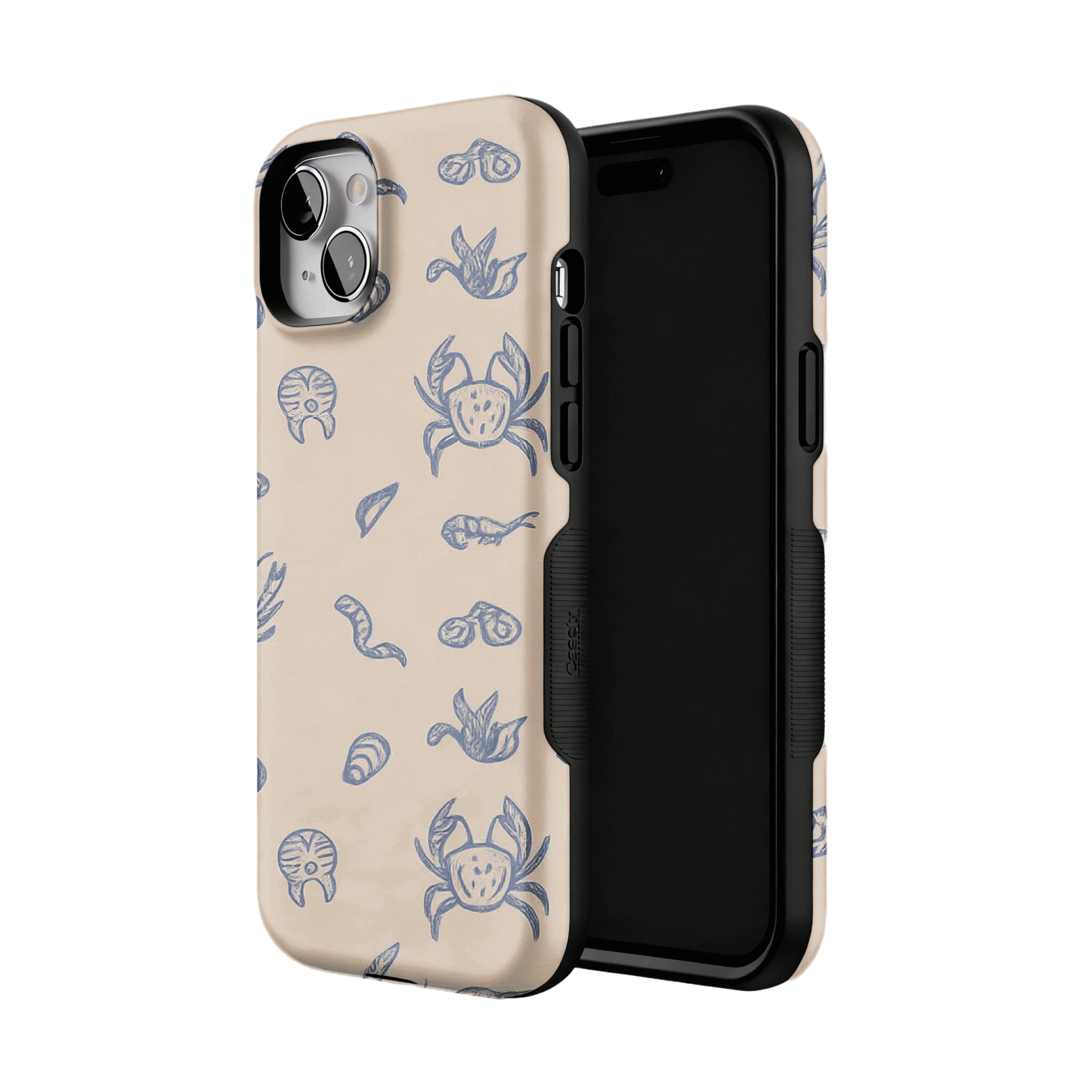 Dusty Blue Sketch Seafood Shell Phone Case, Shockproof Anti-slip iPhone Cover