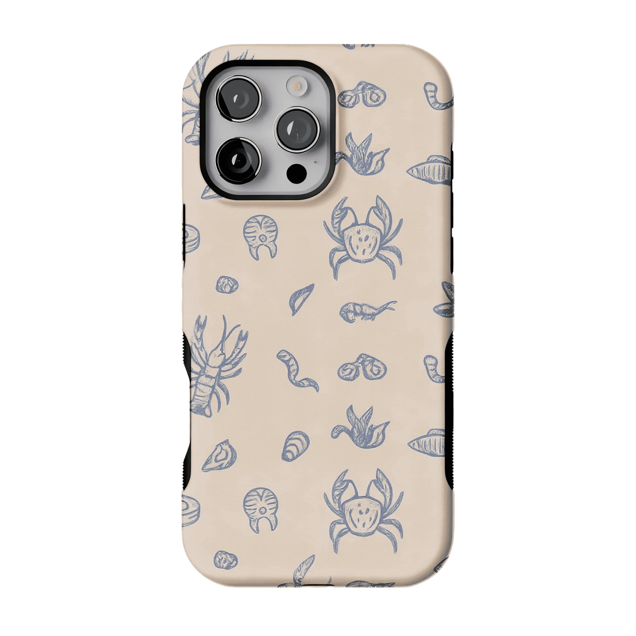 Dusty Blue Sketch Seafood Shell Phone Case, Shockproof Anti-slip iPhone Cover