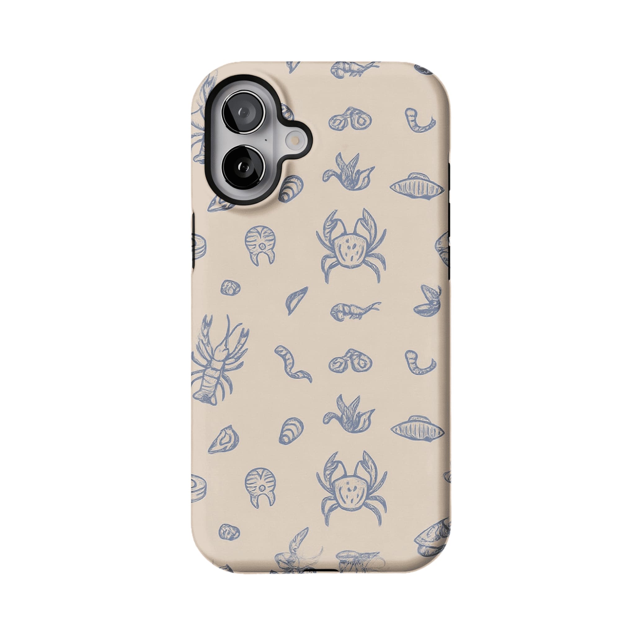 Dusty Blue Sketch Seafood Shell Phone Case, Shockproof Anti-slip iPhone Cover