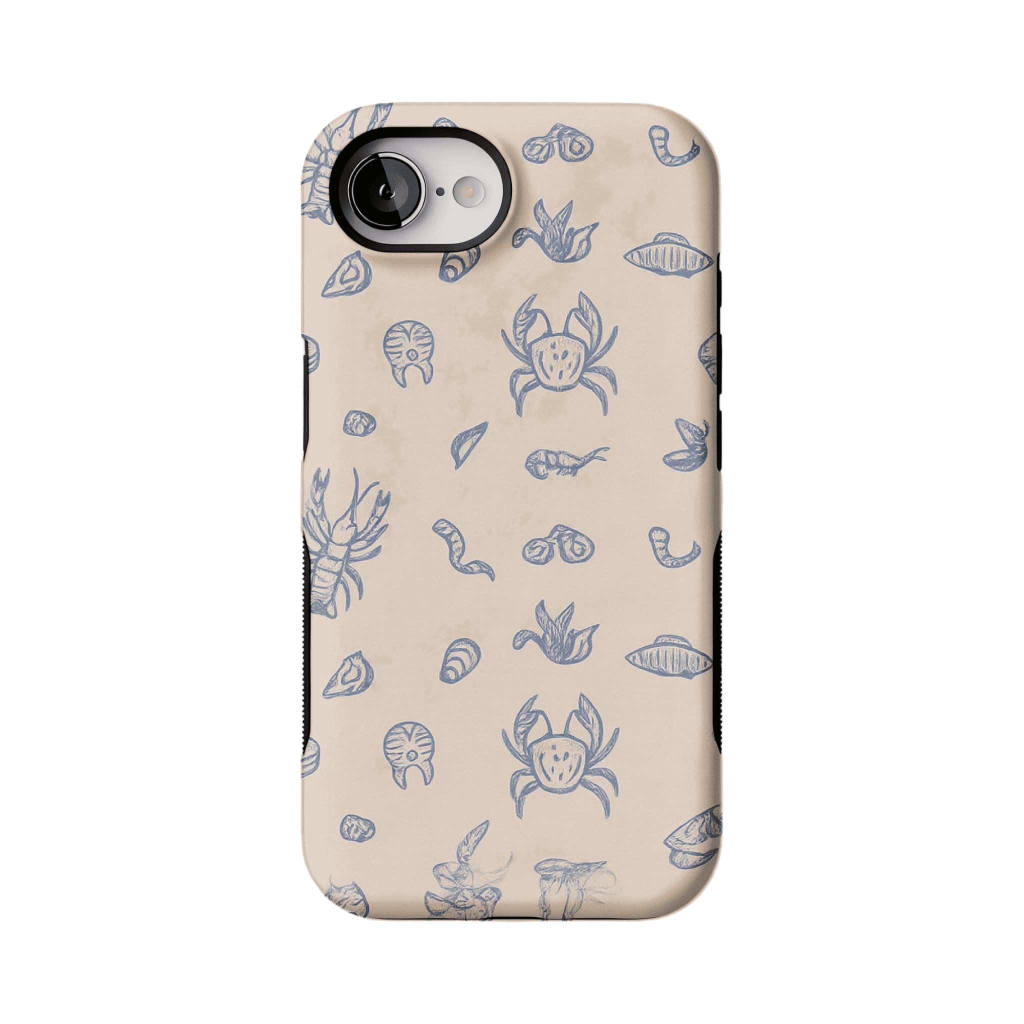 Dusty Blue Sketch Seafood Shell Phone Case, Shockproof Anti-slip iPhone Cover