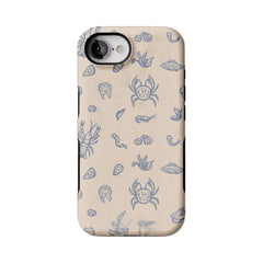 Dusty Blue Sketch Seafood Shell Phone Case, Shockproof Anti-slip iPhone Cover