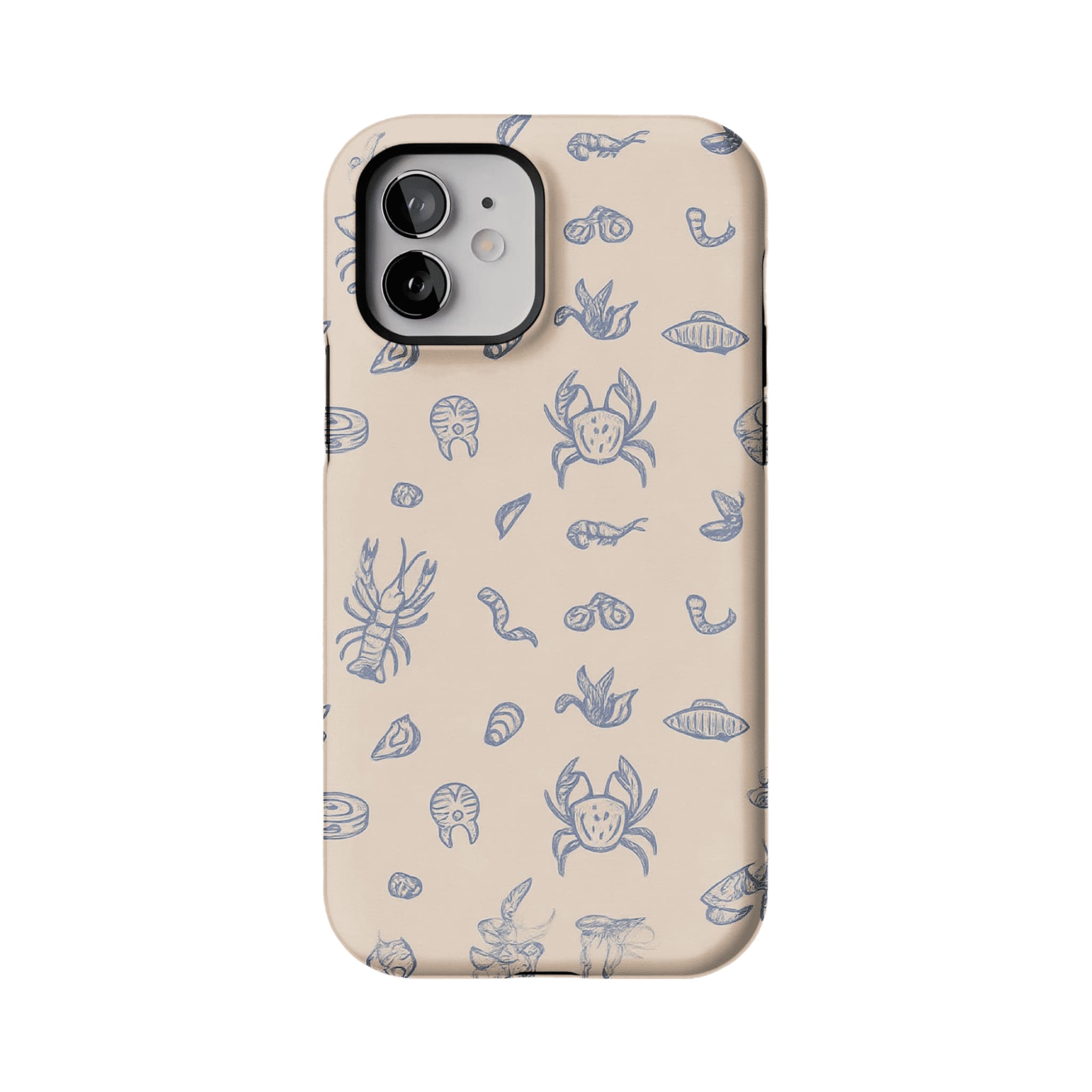 Dusty Blue Sketch Seafood Shell Phone Case, Shockproof Anti-slip iPhone Cover