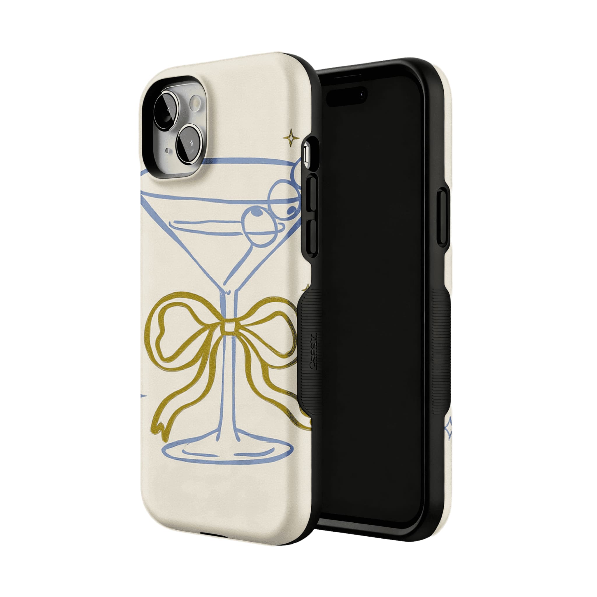 Pastel Blue Line Cocktail Golden Ribbon Cream Base Chic iPhone Cover