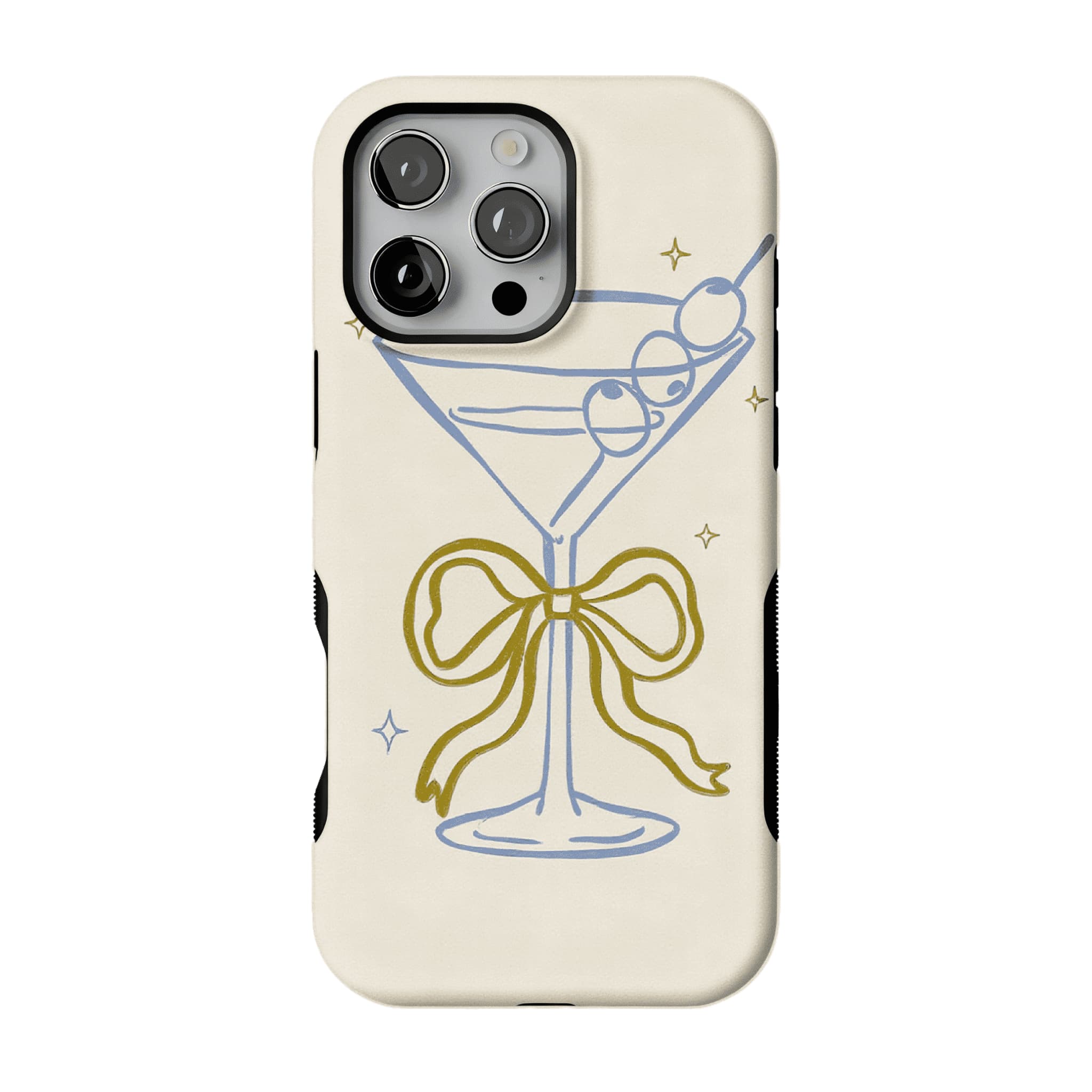 Pastel Blue Line Cocktail Golden Ribbon Cream Base Chic iPhone Cover