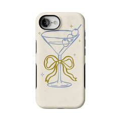 Pastel Blue Line Cocktail Golden Ribbon Cream Base Chic iPhone Cover