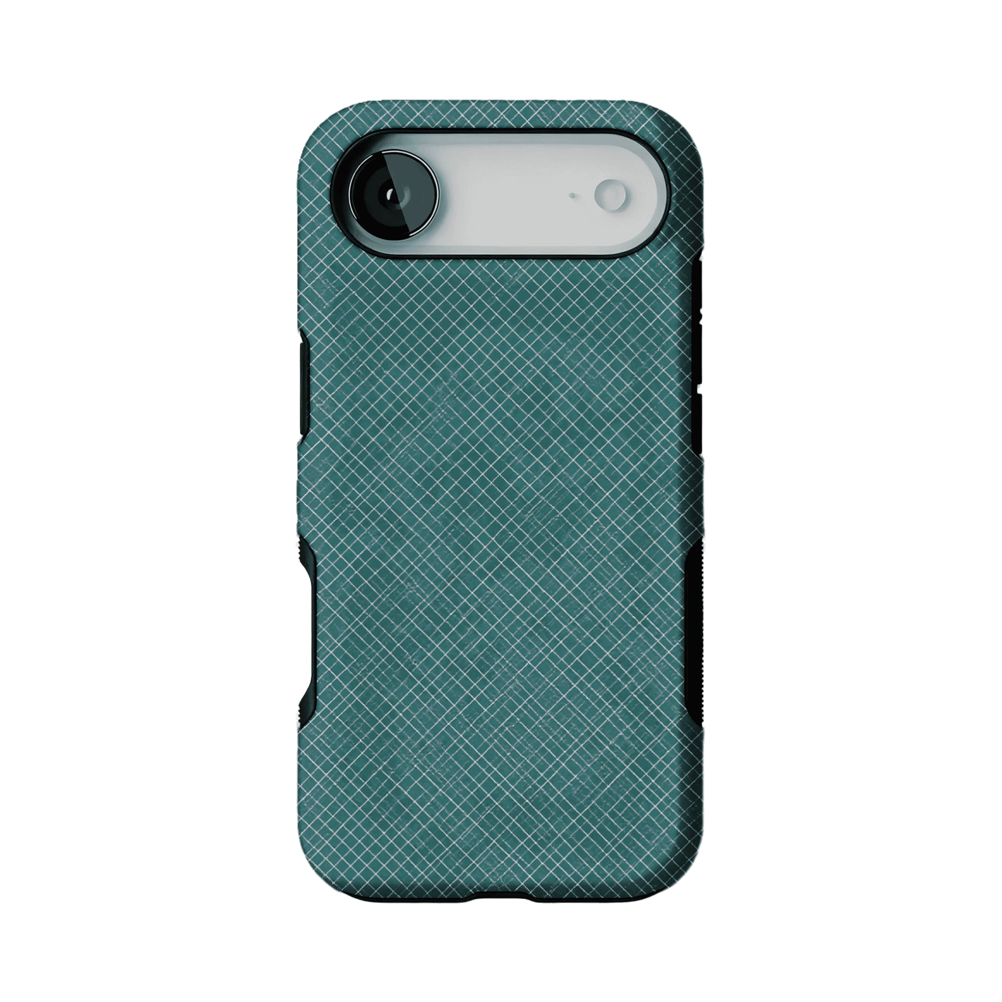 Teal White Tiny Cross Grid Linen Texture Shockproof Anti-slip iPhone Case