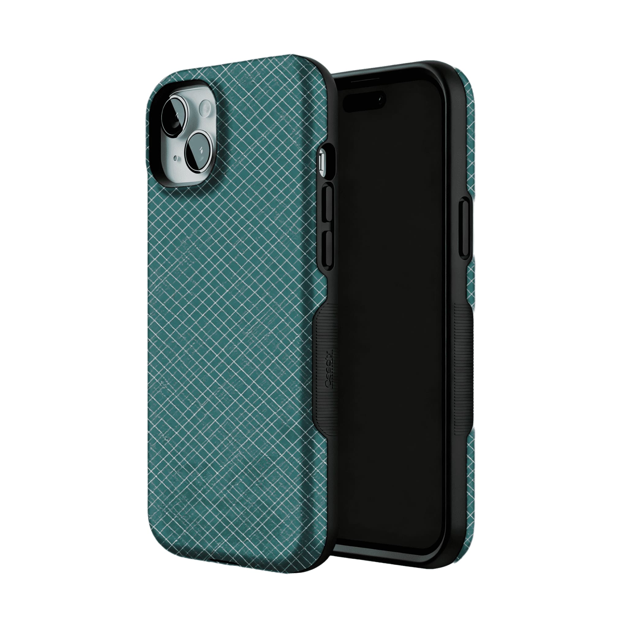 Teal White Tiny Cross Grid Linen Texture Shockproof Anti-slip iPhone Case