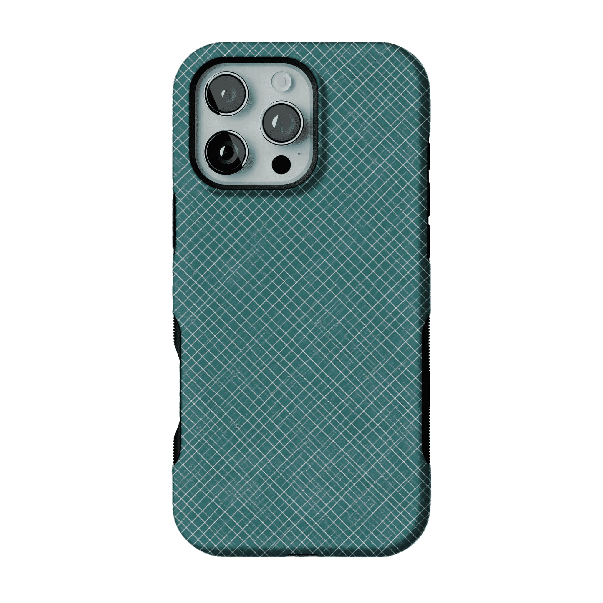 Teal White Tiny Cross Grid Linen Texture Shockproof Anti-slip iPhone Case