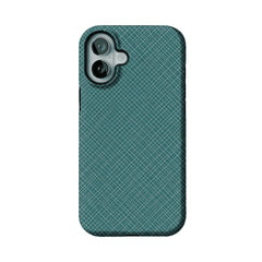 Teal White Tiny Cross Grid Linen Texture Shockproof Anti-slip iPhone Case