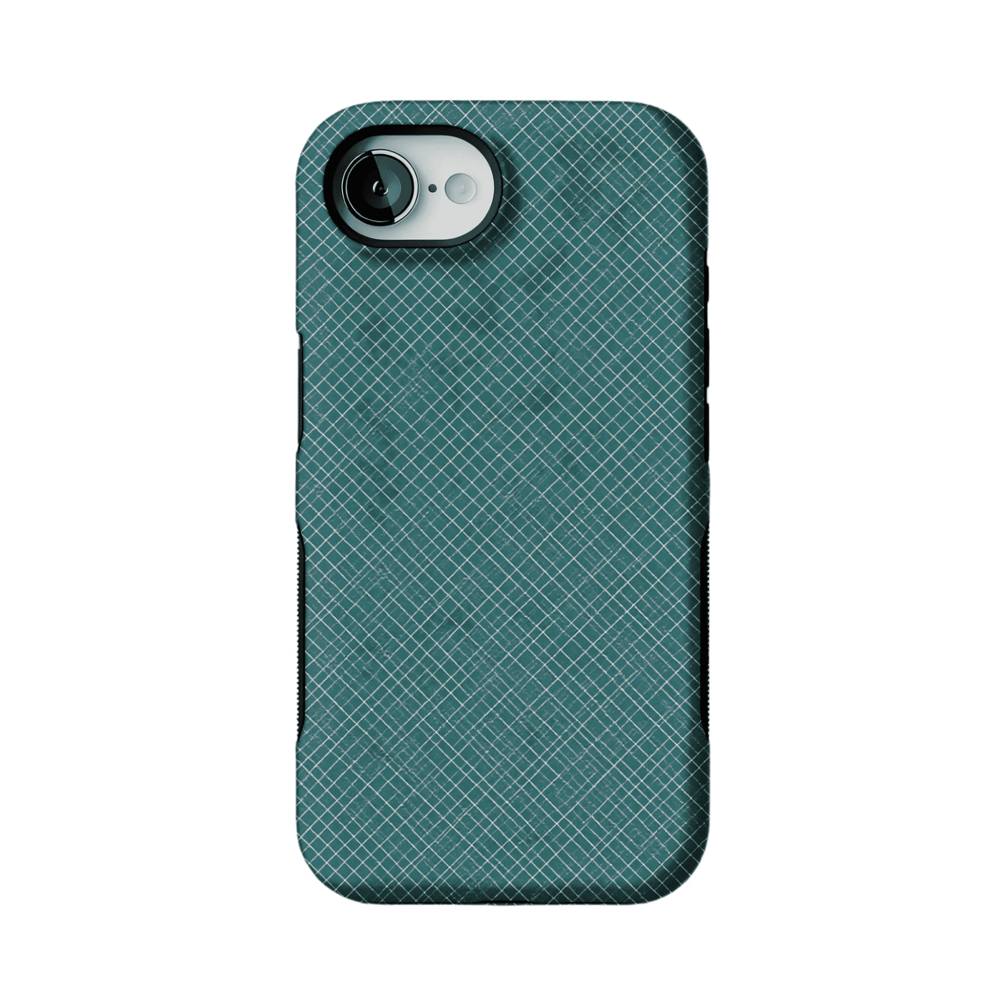 Teal White Tiny Cross Grid Linen Texture Shockproof Anti-slip iPhone Case