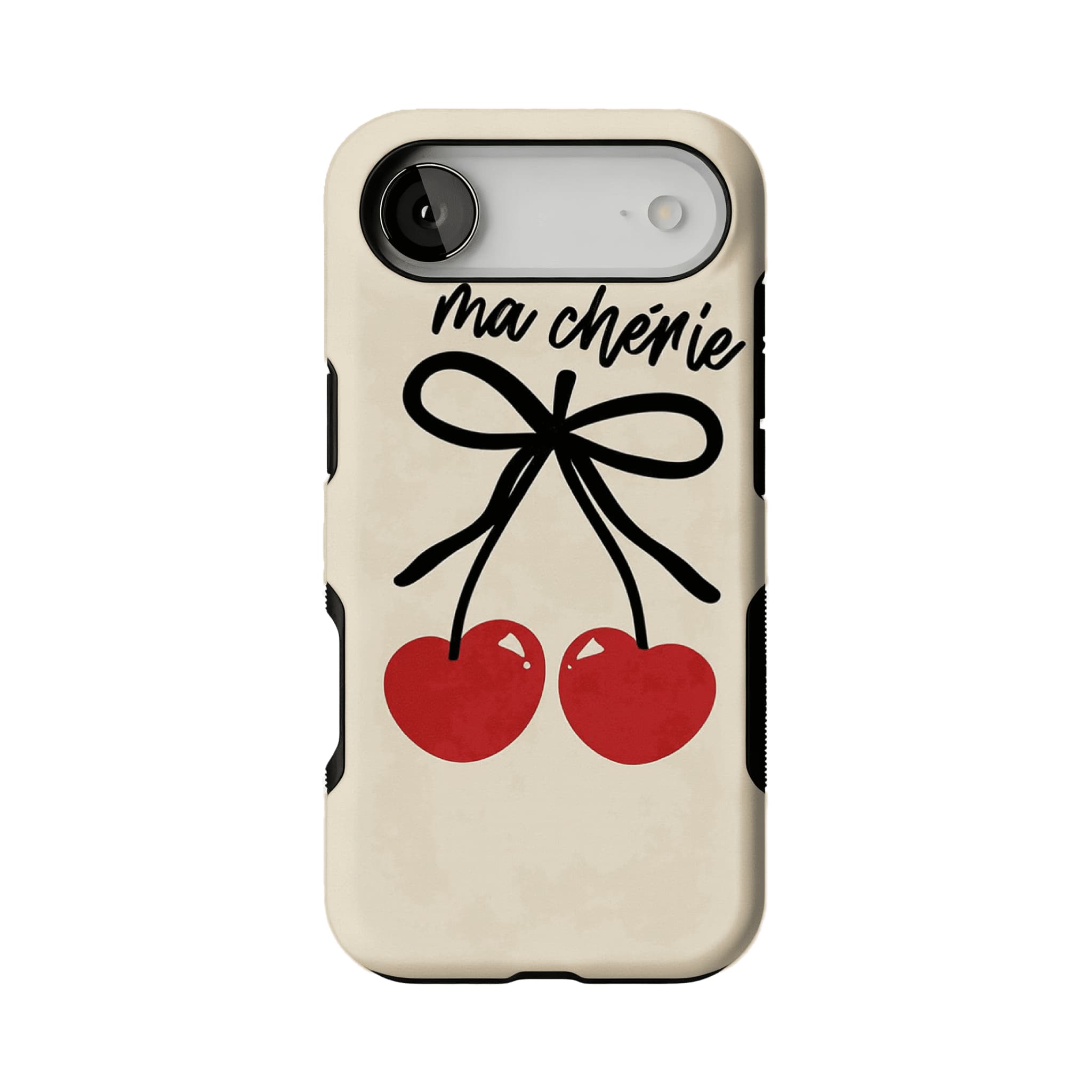 Hand Drawn Heart Cherry Black Bow Minimal Art Shockproof iPhone Case