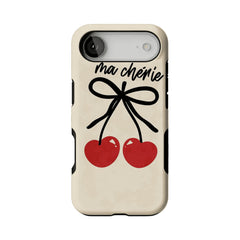 Hand Drawn Heart Cherry Black Bow Minimal Art Shockproof iPhone Case