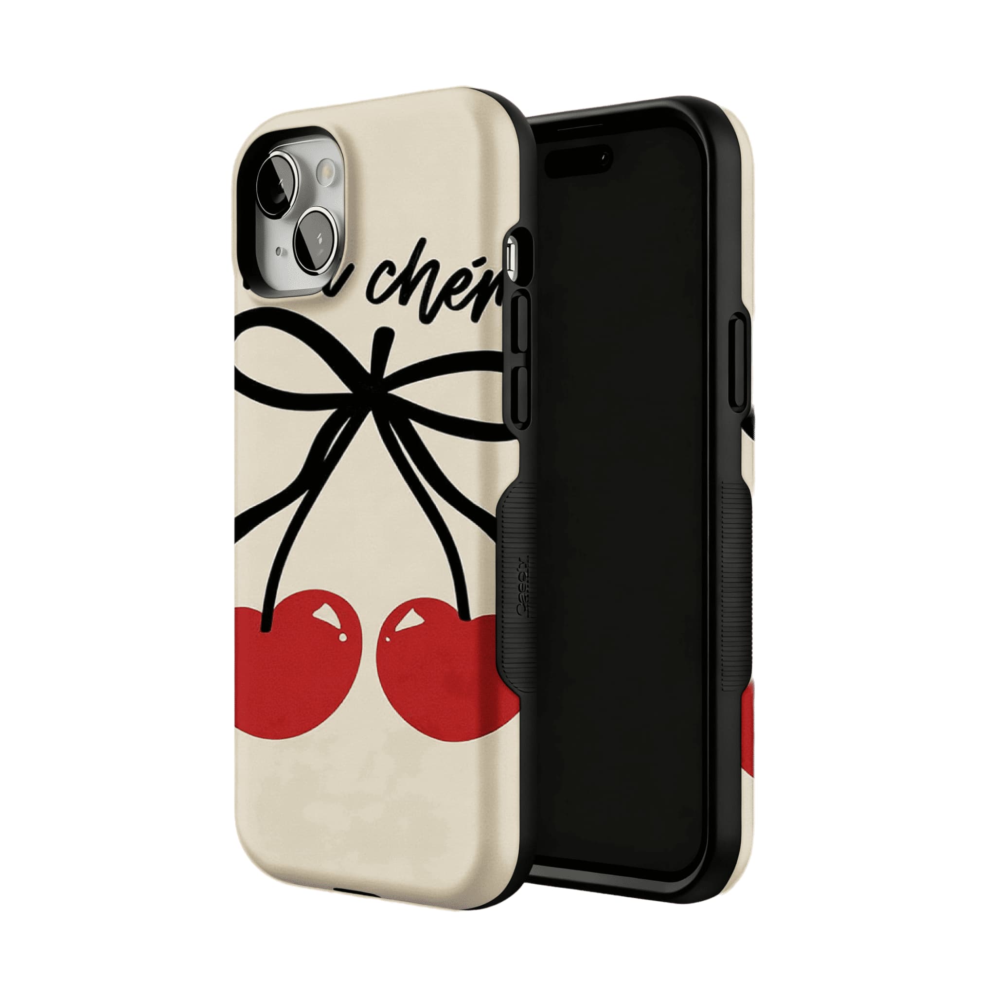 Hand Drawn Heart Cherry Black Bow Minimal Art Shockproof iPhone Case