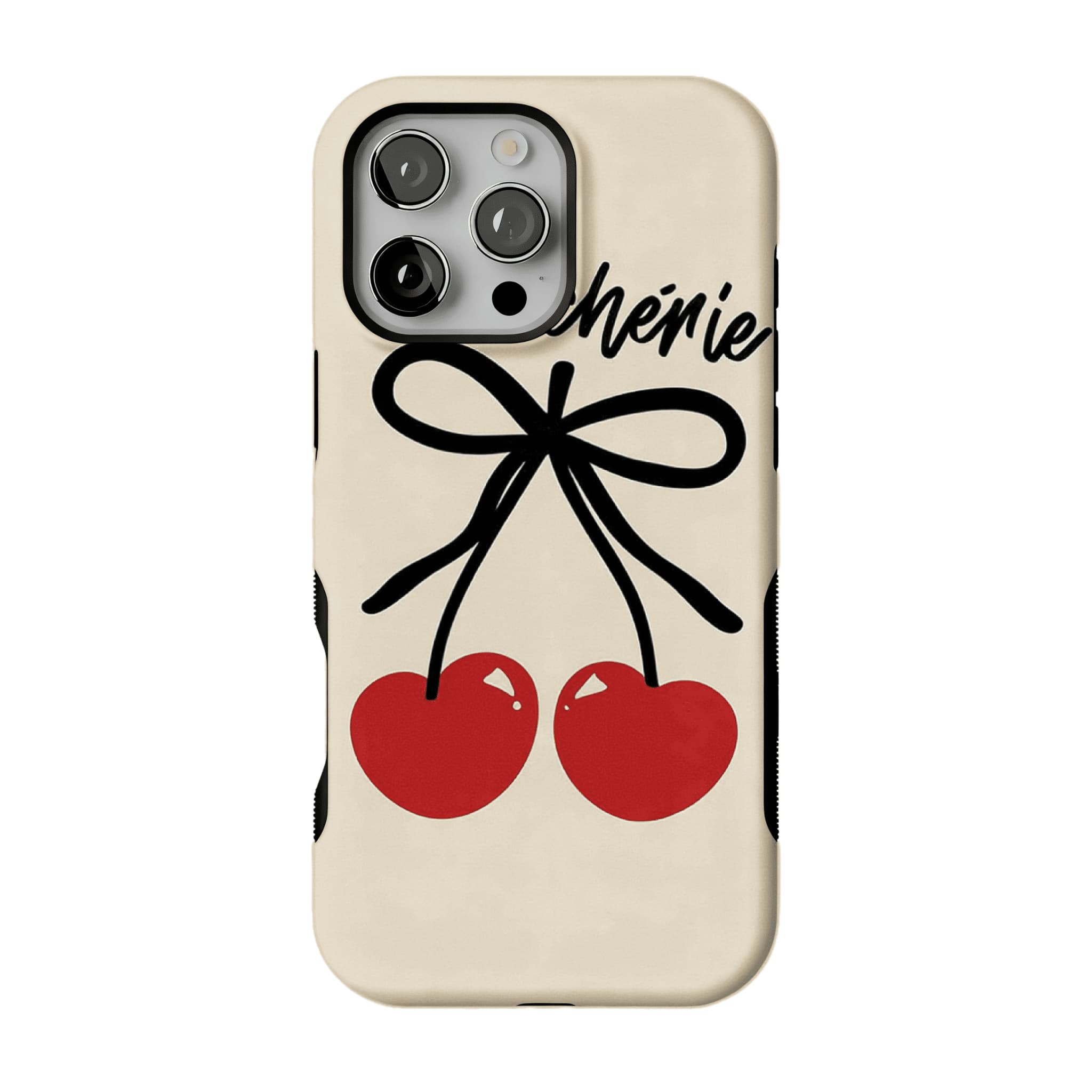 Hand Drawn Heart Cherry Black Bow Minimal Art Shockproof iPhone Case