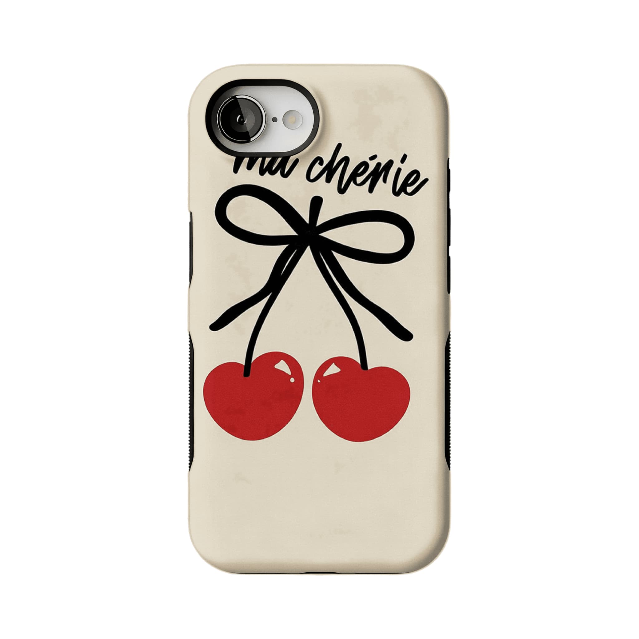 Hand Drawn Heart Cherry Black Bow Minimal Art Shockproof iPhone Case