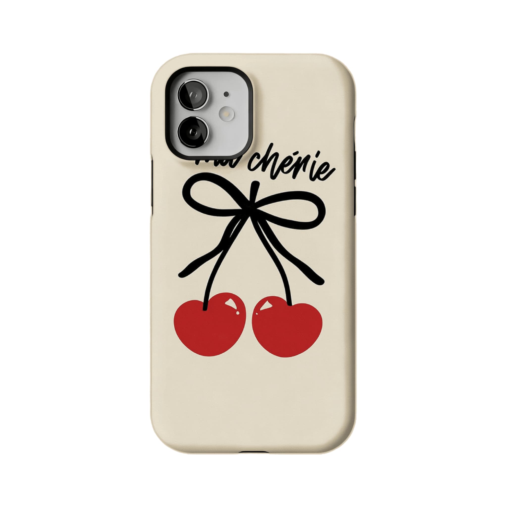 Hand Drawn Heart Cherry Black Bow Minimal Art Shockproof iPhone Case
