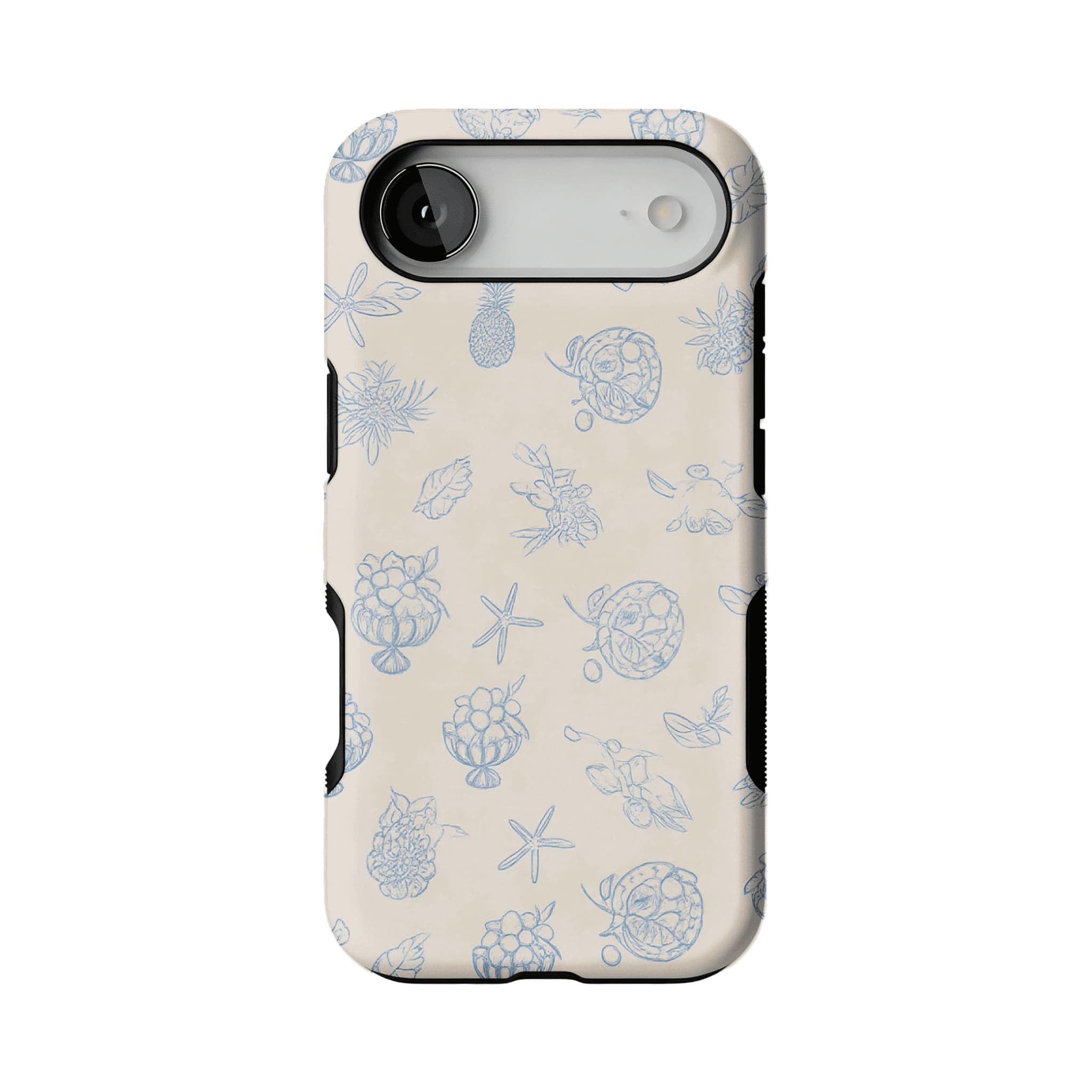 Pale Blue Line Sketch Berry Starfish Coastal Shockproof iPhone Case