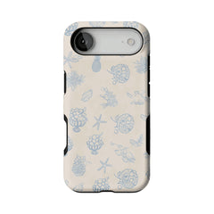 Pale Blue Line Sketch Berry Starfish Coastal Shockproof iPhone Case