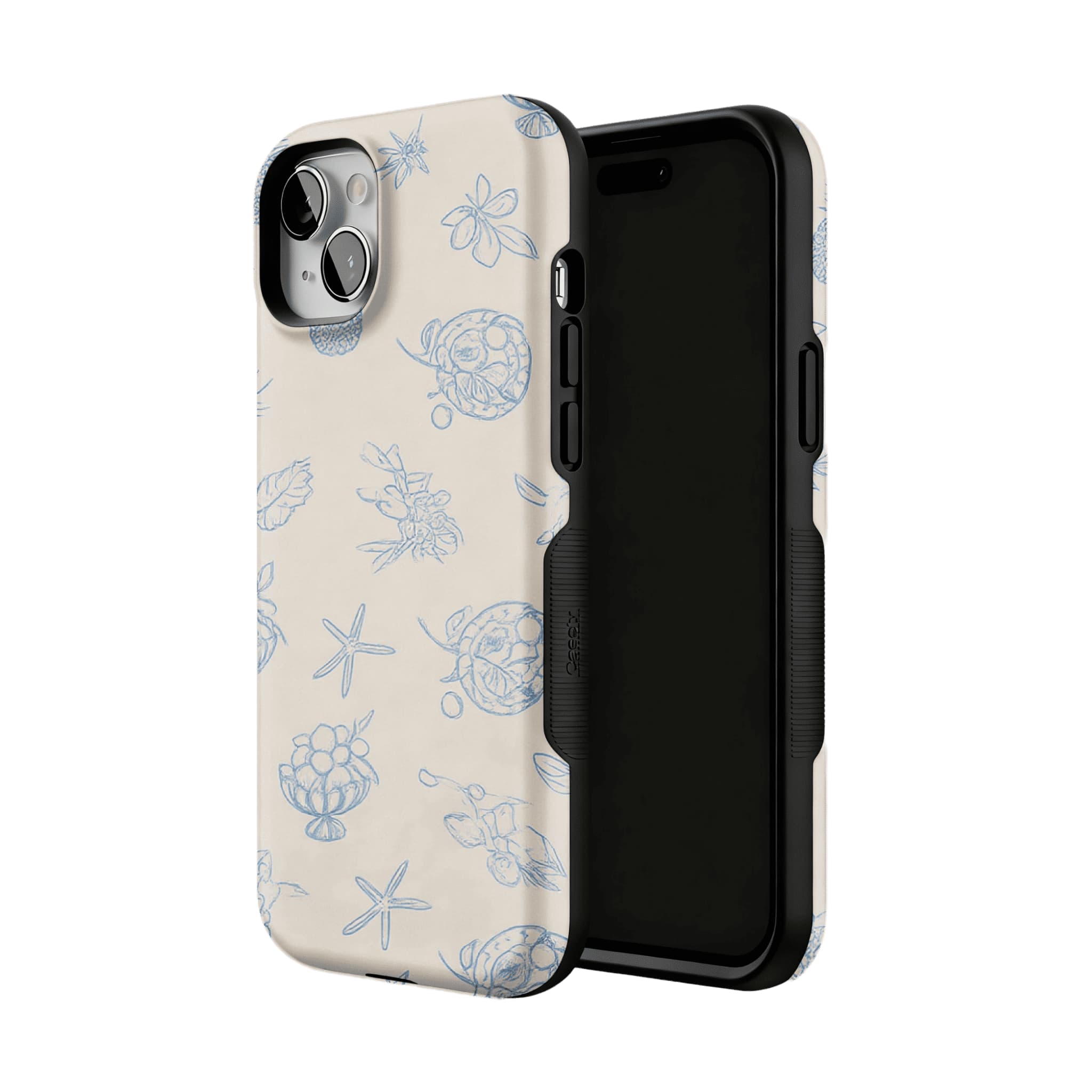 Pale Blue Line Sketch Berry Starfish Coastal Shockproof iPhone Case