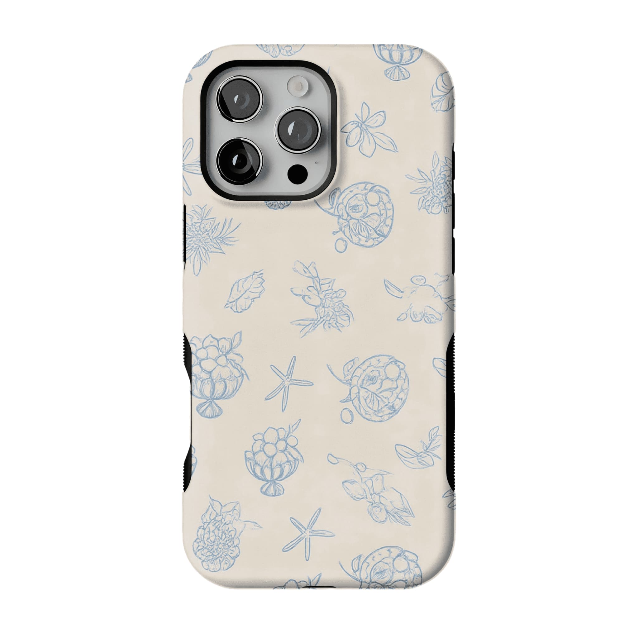 Pale Blue Line Sketch Berry Starfish Coastal Shockproof iPhone Case