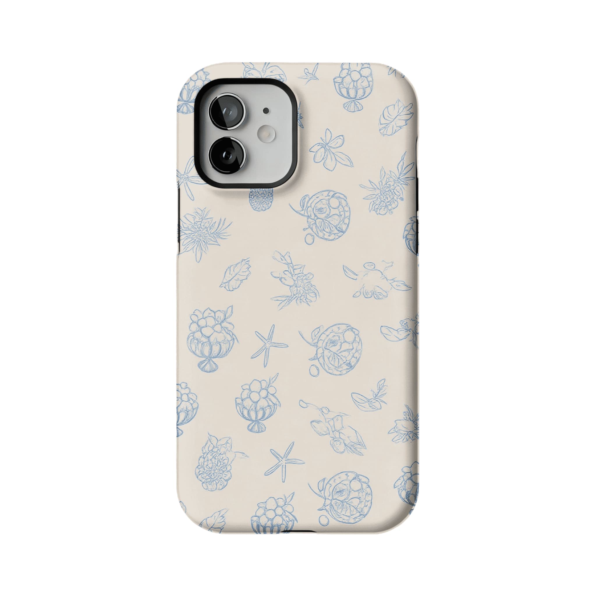 Pale Blue Line Sketch Berry Starfish Coastal Shockproof iPhone Case