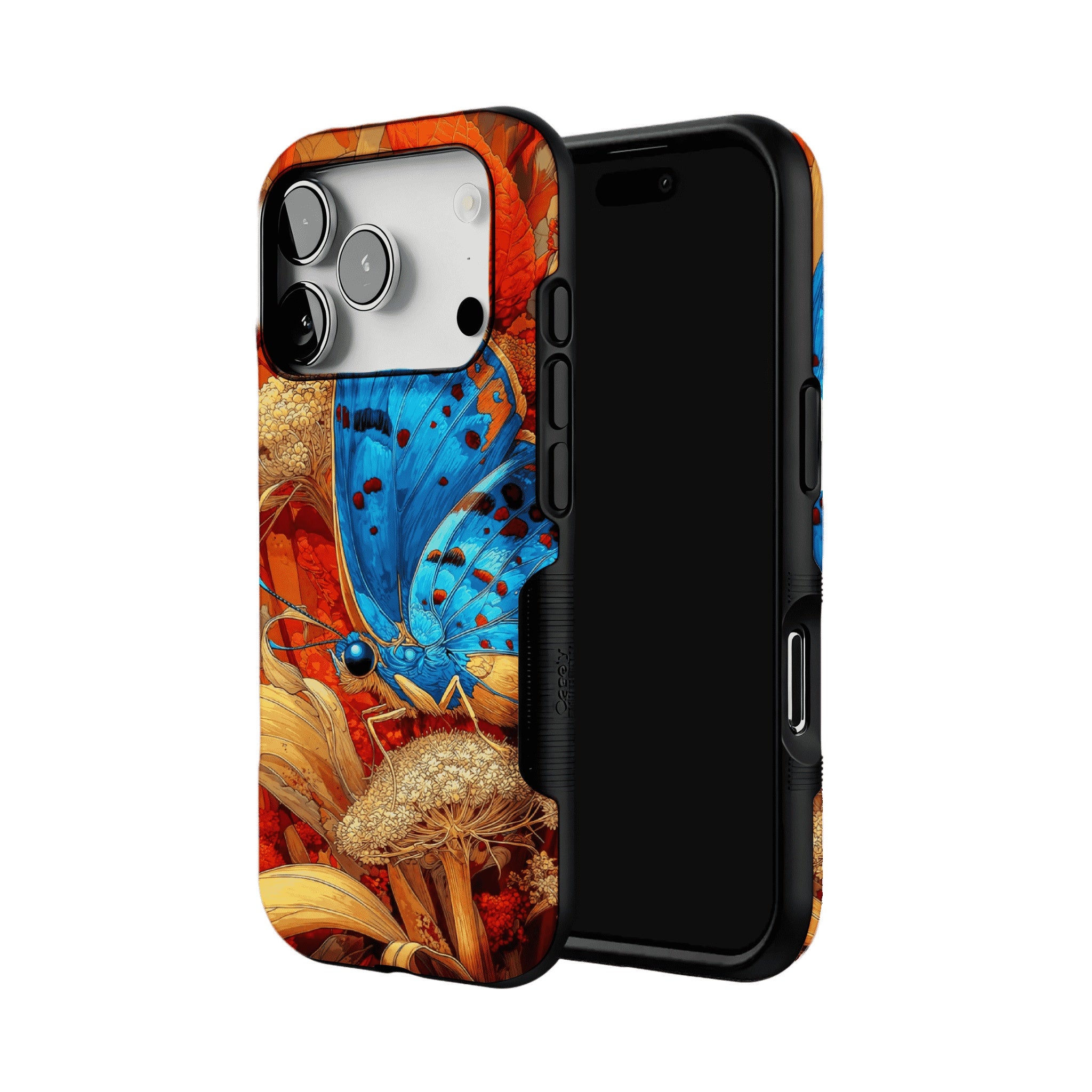 Aesthetic Blue Butterfly Vintage Botanical Phone Case, Minimal iPhone Cover