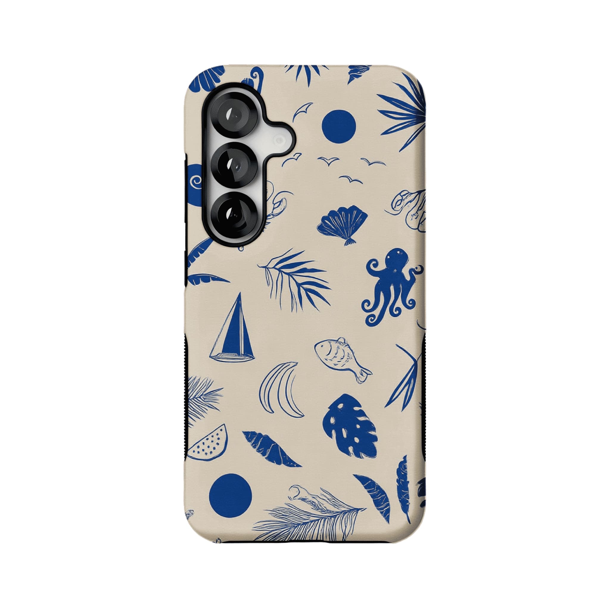Vintage Blue Line Marine Fruit Palm Beige Base Coastal iPhone Cover