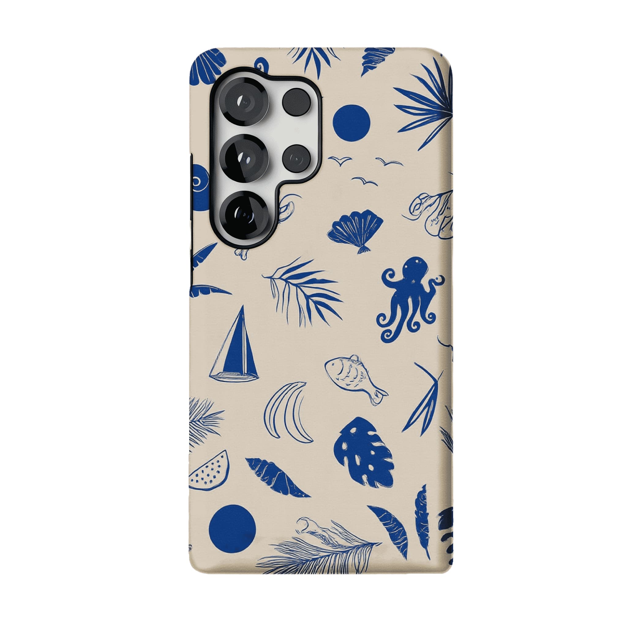 Vintage Blue Line Marine Fruit Palm Beige Base Coastal iPhone Cover