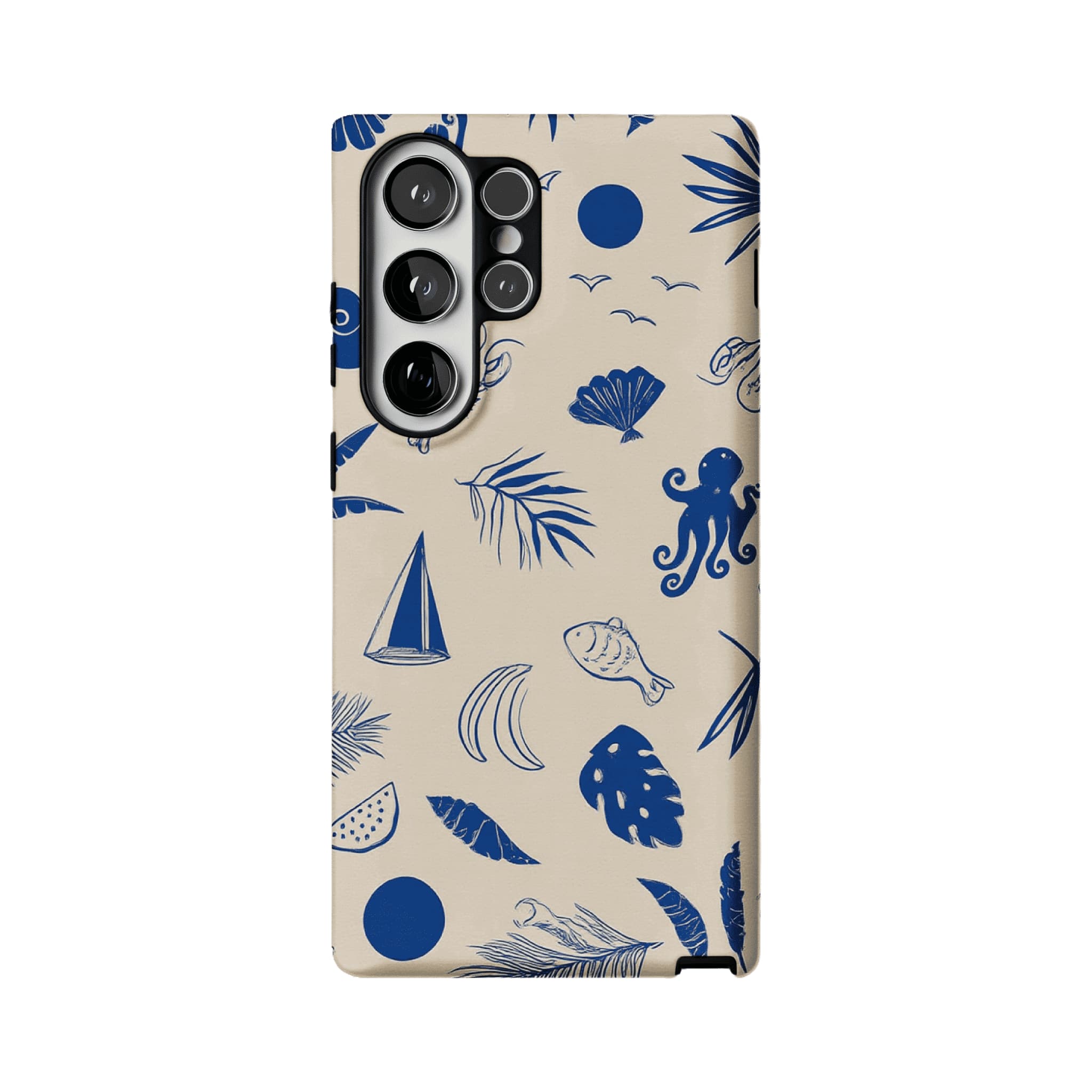 Vintage Blue Line Marine Fruit Palm Beige Base Coastal iPhone Cover