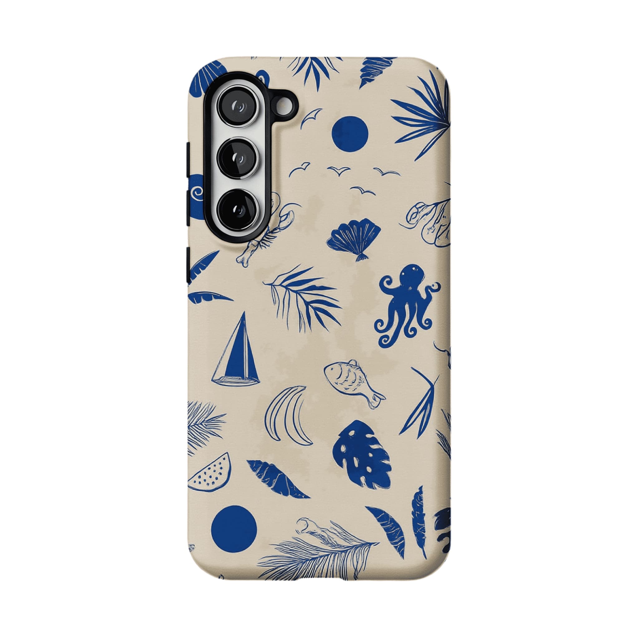 Vintage Blue Line Marine Fruit Palm Beige Base Coastal iPhone Cover